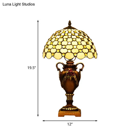 Mediterranean Beige Glass Bronze Desk Light With Vase Base - Ideal For Bedroom