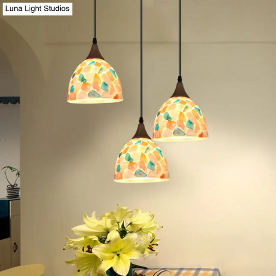 Mediterranean Beige Shell Bell Hanging Lamp With Mosaic Effect - Kitchen Pendant Lighting