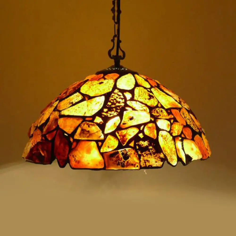 Mediterranean Black Stone Suspension Pendant - Sleek Dome Hanging Light With 1-Light Fixture