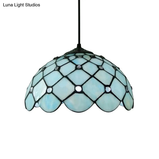 Mediterranean Blue Glass Jewel Hanging Light Fixture - 1-Light Suspension Pendant For Kitchen Island