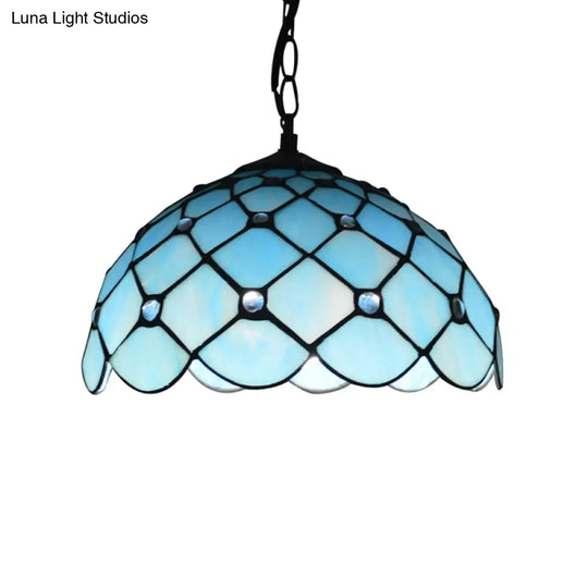 Mediterranean Blue Glass Jewel Hanging Light Fixture - 1-Light Pendant For Kitchen Island