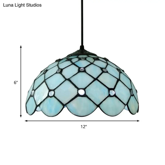 Mediterranean Blue Glass Jewel Hanging Light Fixture - 1-Light Suspension Pendant For Kitchen Island