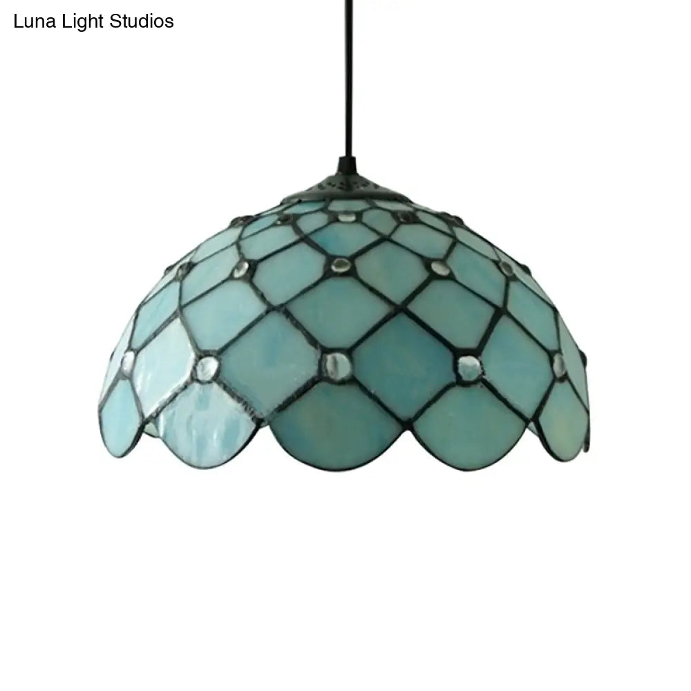 Mediterranean Blue Glass Jewel Hanging Light Fixture - 1-Light Suspension Pendant For Kitchen Island