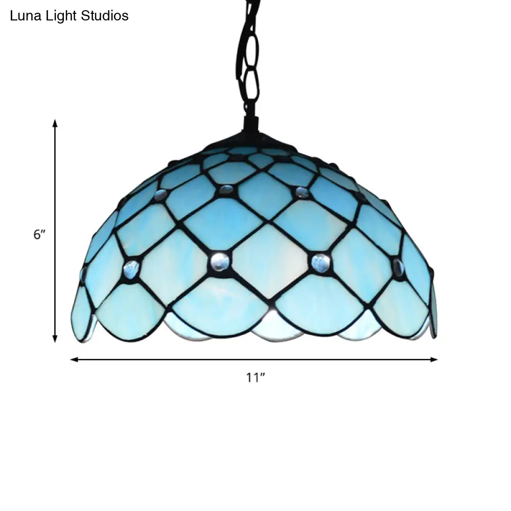 Mediterranean Blue Glass Jewel Hanging Light Fixture - 1-Light Pendant For Kitchen Island