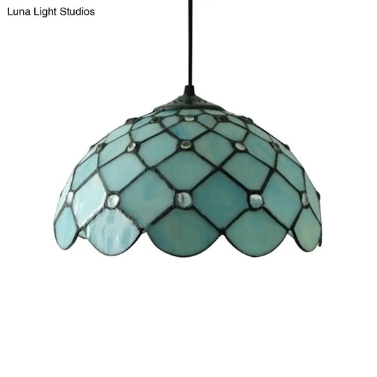 Mediterranean Blue Glass Jewel Hanging Light Fixture - 1-Light Pendant For Kitchen Island