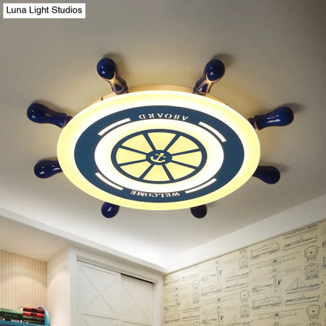 Mediterranean Blue Led Flush Ceiling Light With Rudder Acrylic Shade - 21.5’/25.5’ Nursery Mount