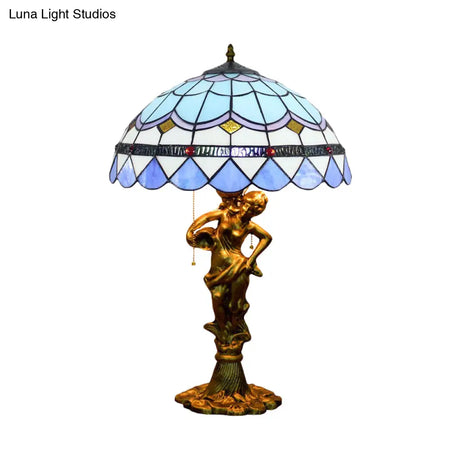 Mediterranean Cone/Dome Pull Chain Night Light With Stunning Glass Table Lighting