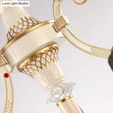 Mediterranean Cream 6-Light Ceiling Chandelier With Stained Glass Shade For Living Room