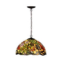 Mediterranean Dragonfly Chandelier with Cut Glass Pendant Lights - Red/Green/Purple Green