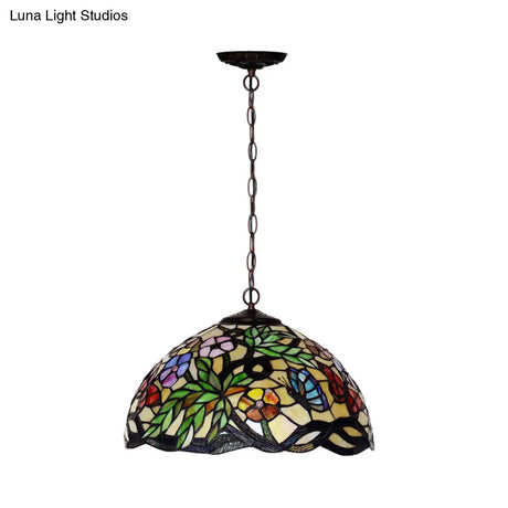 Mediterranean Dragonfly Chandelier with Cut Glass Pendant Lights - Red/Green/Purple