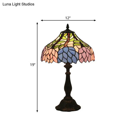 Mediterranean Dragonfly/Star/Tulip Stained Glass Table Lamp In Bronze For Bedside