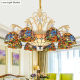 Mediterranean Floral Chandelier Lighting - 6/9/11 Lights Stained Glass Pendant Light Kit (Orange)