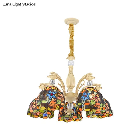 Mediterranean Floral Chandelier Lighting - 6/9/11 Lights Stained Glass Pendant Light Kit (Orange)