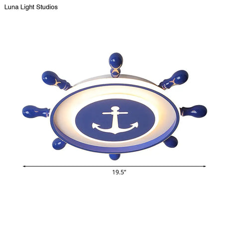 Mediterranean Led Flush Ceiling Light With Acrylic Shade In Blue Rudder Design 16’/19.5’ Width