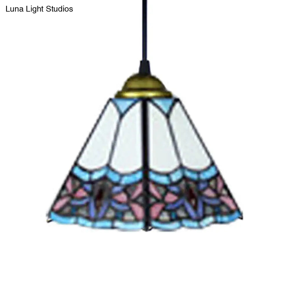 Mediterranean Purplish Blue Stained Glass Pendant Lighting For Bedroom