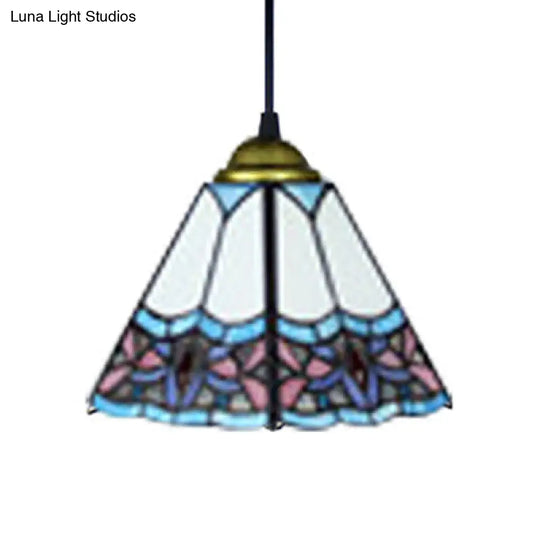 Mediterranean Purplish Blue Stained Glass Pendant Lighting For Bedroom