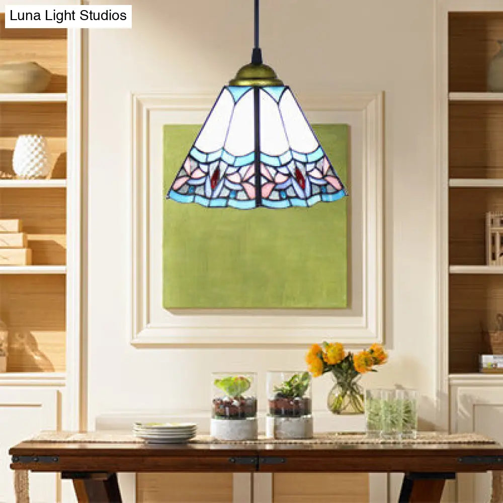 Mediterranean Purplish Blue Stained Glass Pendant Lighting For Bedroom