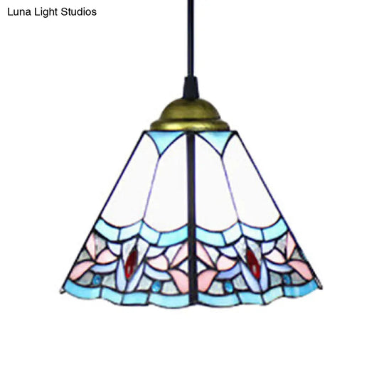 Mediterranean Purplish Blue Stained Glass Pendant Lighting For Bedroom