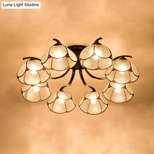 Mediterranean Scalloped Stained Glass Ceiling Fixture With Flush Mount Design - Choose From 3 6 Or 7