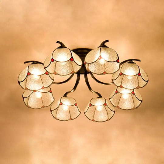 Mediterranean Scalloped Stained Glass Ceiling Fixture With Flush Mount Design - Choose From 3 6 Or