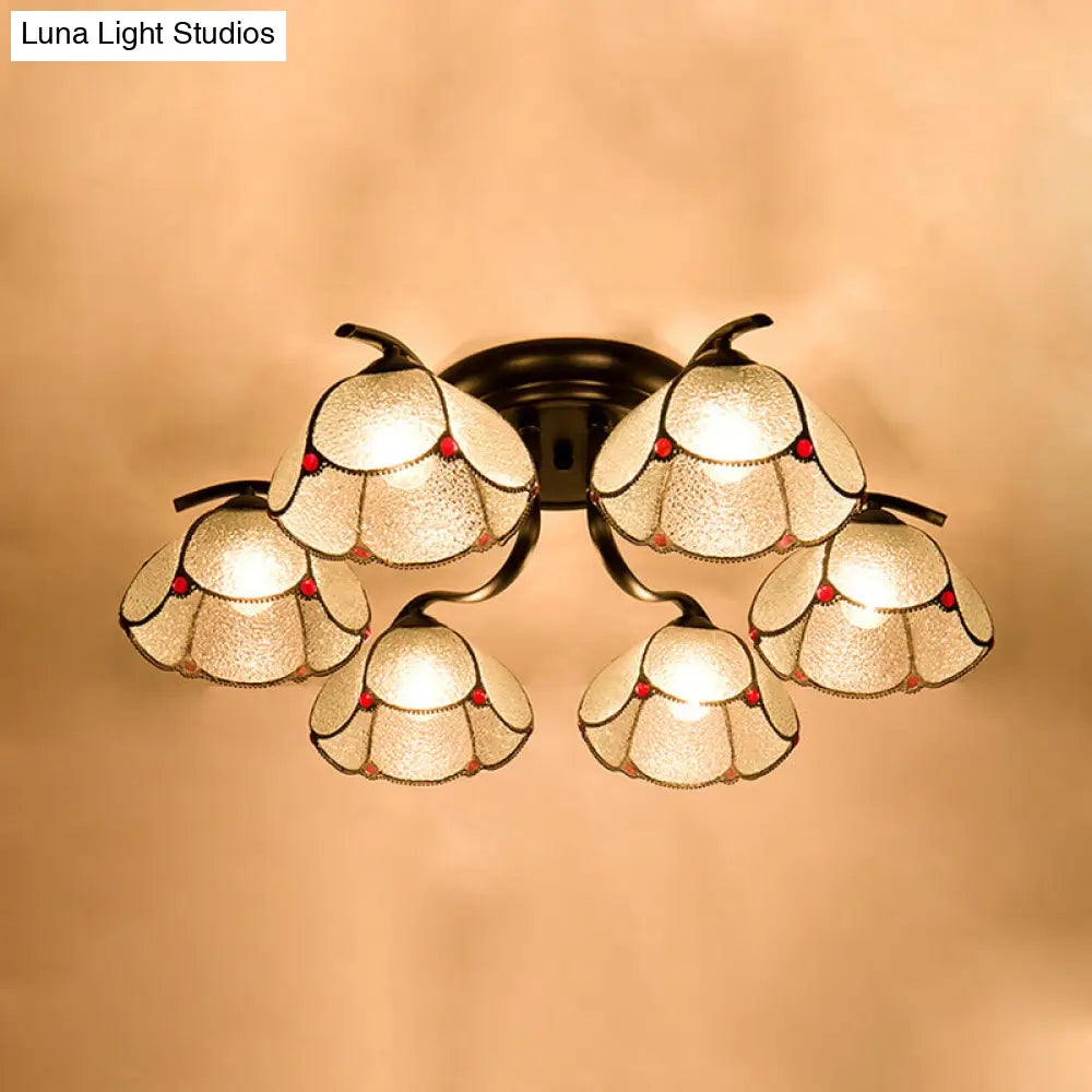 Mediterranean Scalloped Stained Glass Ceiling Fixture With Flush Mount Design - Choose From 3 6 Or 7