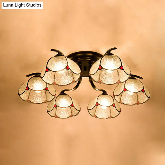 Mediterranean Scalloped Stained Glass Ceiling Fixture With Flush Mount Design - Choose From 3 6 Or 7