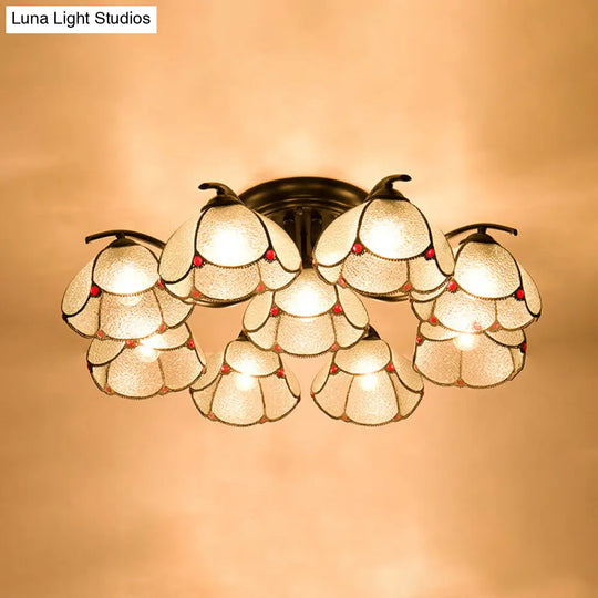 Mediterranean Scalloped Stained Glass Ceiling Fixture With Flush Mount Design - Choose From 3 6 Or 7