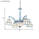 Mediterranean Stained Glass Bell Chandelier - Blue Hanging Lamp With 4/6/8 Lights For Dining Room