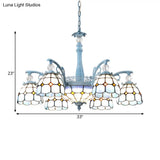 Mediterranean Stained Glass Bell Chandelier - Blue Hanging Lamp With 4/6/8 Lights For Dining Room