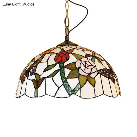 Mediterranean Stained Glass Butterfly Pendant Light Fixture - White/Red