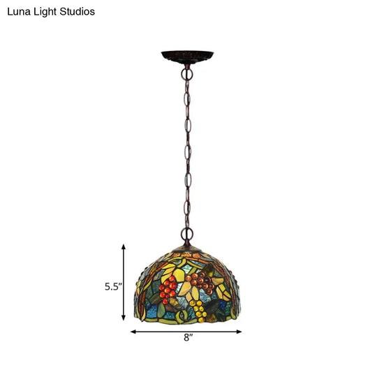Mediterranean Stained Glass Hanging Light - Green Dome 8’/12’ Bronze Pendant