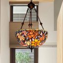 Mediterranean Style 2-Light Glass Bowl Chandelier - Red/Yellow/Blue Suspension Lamp For Living Room