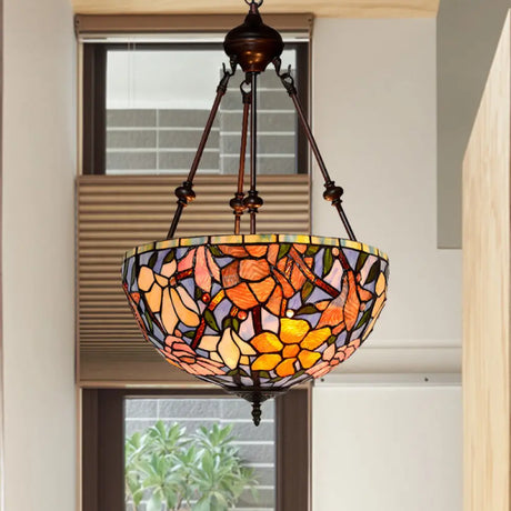 Mediterranean Style 2-Light Glass Bowl Chandelier - Red/Yellow/Blue Suspension Lamp For Living Room