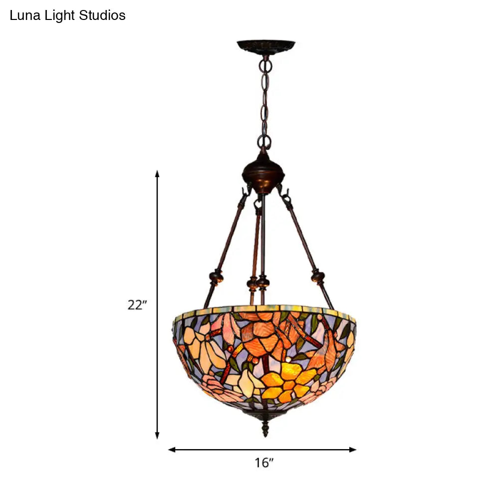 Mediterranean Style 2-Light Glass Bowl Chandelier - Red/Yellow/Blue Suspension Lamp For Living Room