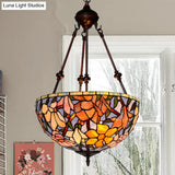 Mediterranean Style 2-Light Glass Bowl Chandelier - Red/Yellow/Blue Suspension Lamp For Living Room