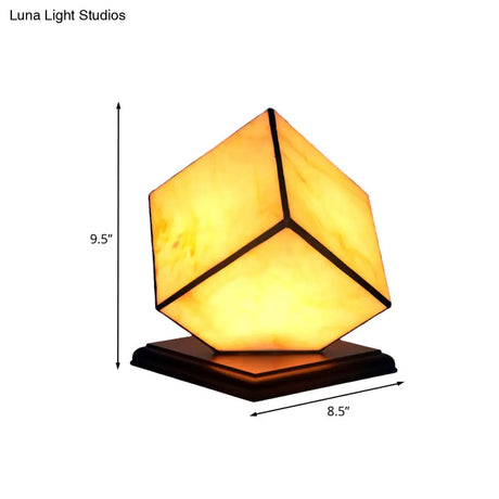 Mediterranean Style Beige Glass Cubic Night Light With Plug-In Cord