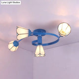 Mediterranean Style Blue Twig Half Ceiling Lamp With Colorful Glass And Radial Design - 4 Heads