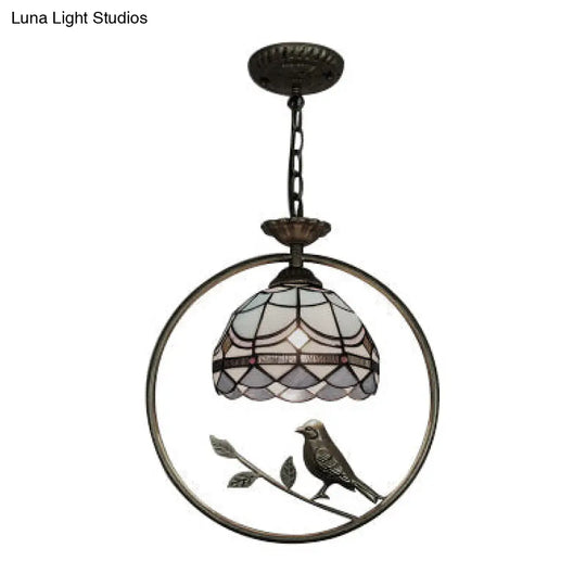 Mediterranean Style Pendant Ceiling Light With Stainless Glass And Brass Ring