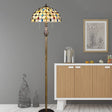Mediterranean Style Shell Beaded 2-Light White Floor Lamp With Grid Dome Shade