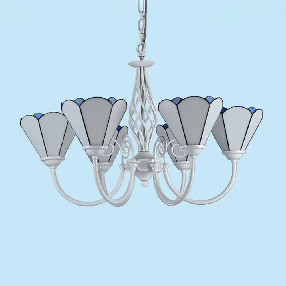 Mediterranean Style White Living Room Chandelier With Scalloped Glass Shade 6 / Up