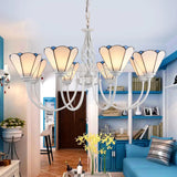 Mediterranean Style White Living Room Chandelier With Scalloped Glass Shade 8 / Up