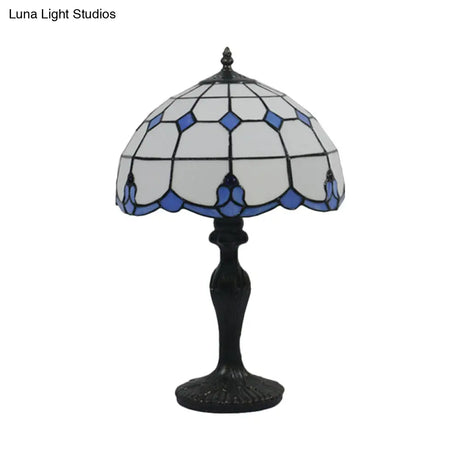 Mediterranean White Glass Lattice Bowl Night Light With Bronze Grid Pattern 1-Light Desk Lighting