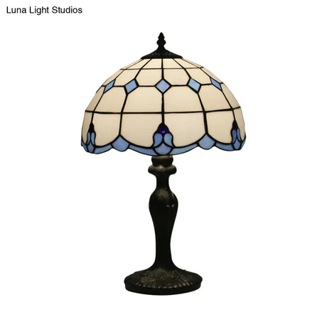 Mediterranean White Glass Lattice Bowl Night Light With Bronze Grid Pattern 1-Light Desk Lighting