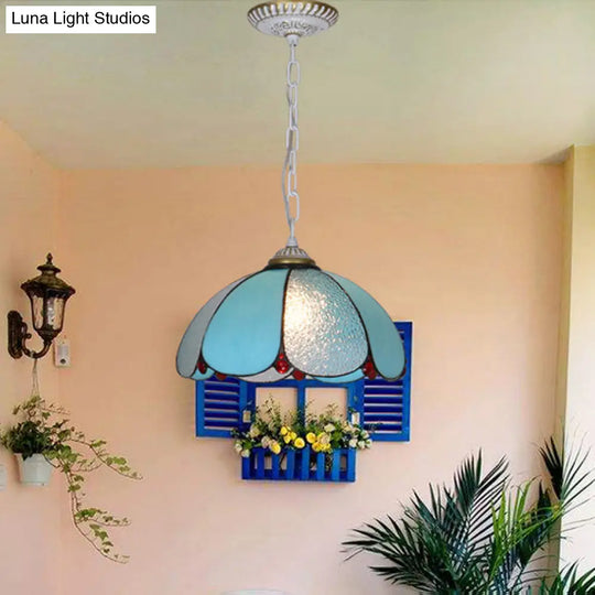 Mediterranean Cut Glass Pendant Lamp With Adjustable Metal Chain - Wide Flare White/Blue/Bronze 1