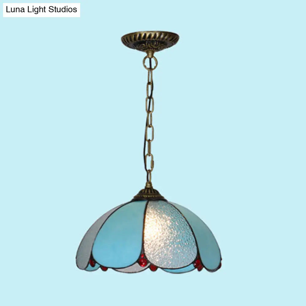 Mediterranean Cut Glass Pendant Lamp With Adjustable Metal Chain - Wide Flare White/Blue/Bronze 1
