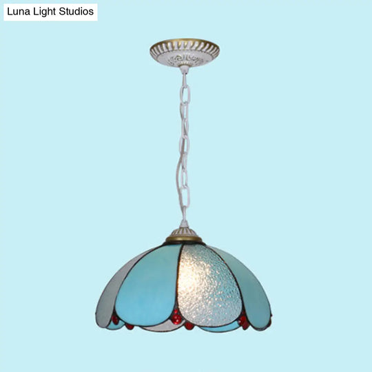 Mediterranean Cut Glass Pendant Lamp With Adjustable Metal Chain - Wide Flare White/Blue/Bronze 1