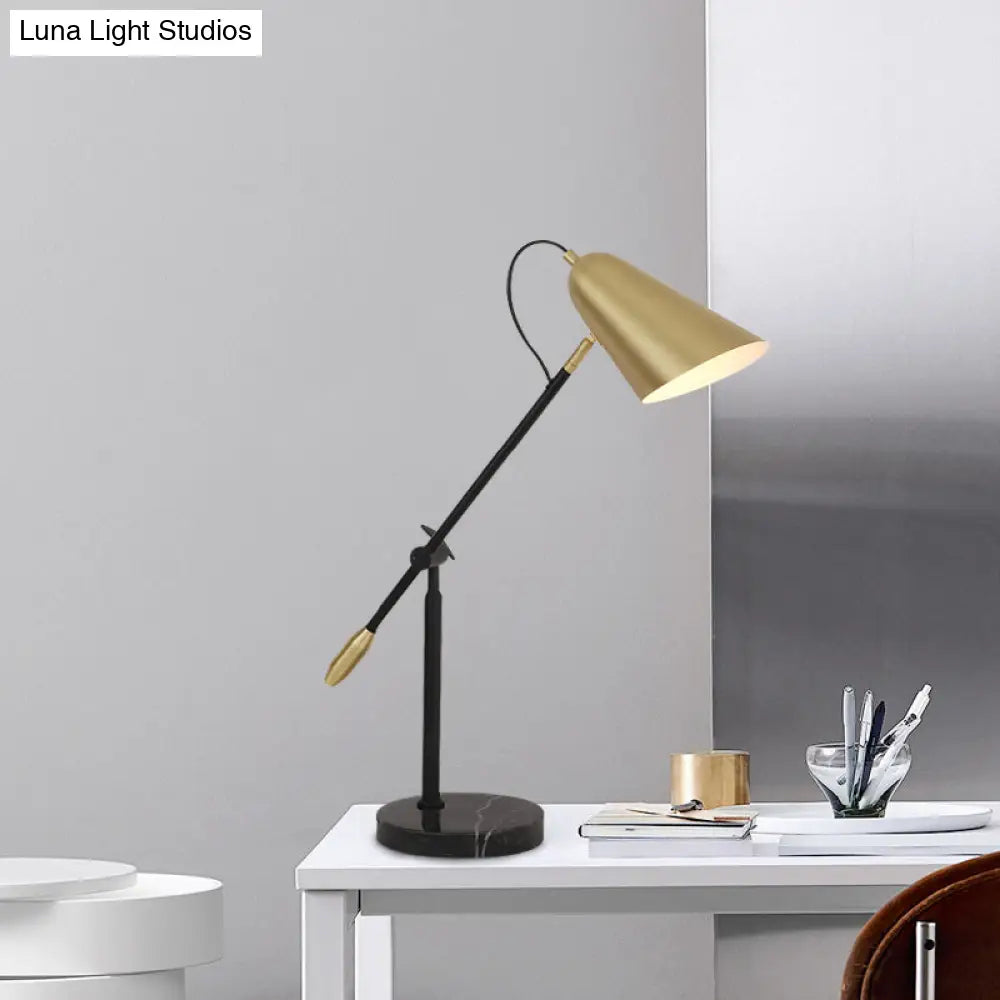 Megrez - Modern Gold Conic Night Table Lamp 1 Light Metal Nightstand With Balance Arm