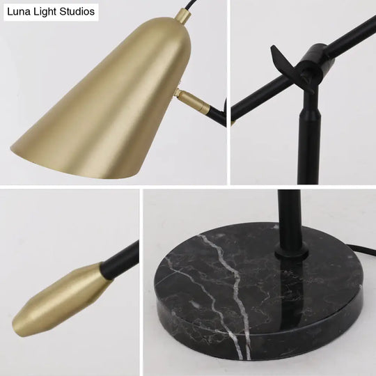 Modern Gold Conic Night Table Lamp - 1 Light Metal Nightstand