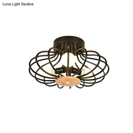 Melon Cage Metal Ceiling Light For Restaurant Stairway - Contemporary Flush Mount Design