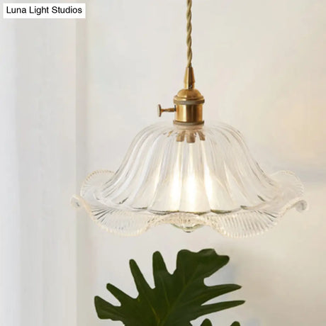 Menkent - Vintage Shaded Pendant Light: 1-Light Clear Glass Hanging Fixture For